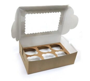 Cupcake Boxes 6 Holes White Brown