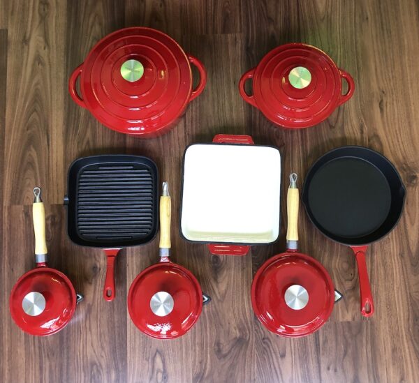 PhillSoft Cast Iron 8 Piece Set Red