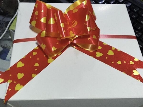 Pull Flower Ribbon Red with Yellow Hearts