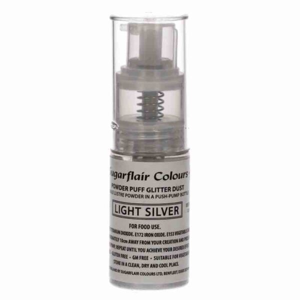 Sugarflair Light Silver Powder Puff Glitter Dust